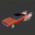 Red Classic Muscle Car With Black Roof And Smoke From Rear Wheels