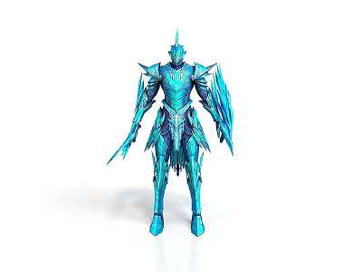 Blue Frost Warrior Armor With Spiked Crystalline Design And Glowing Details 3d model