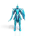 Blue Frost Warrior Armor With Spiked Crystalline Design And Glowing Details