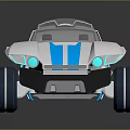 Modern Concept Car With White Body Blue Stripes Open Cockpit And Large Wheels