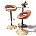 Modern Brown Leather Bar Stools With Metal Frame Marble Base And Side Table 3d model