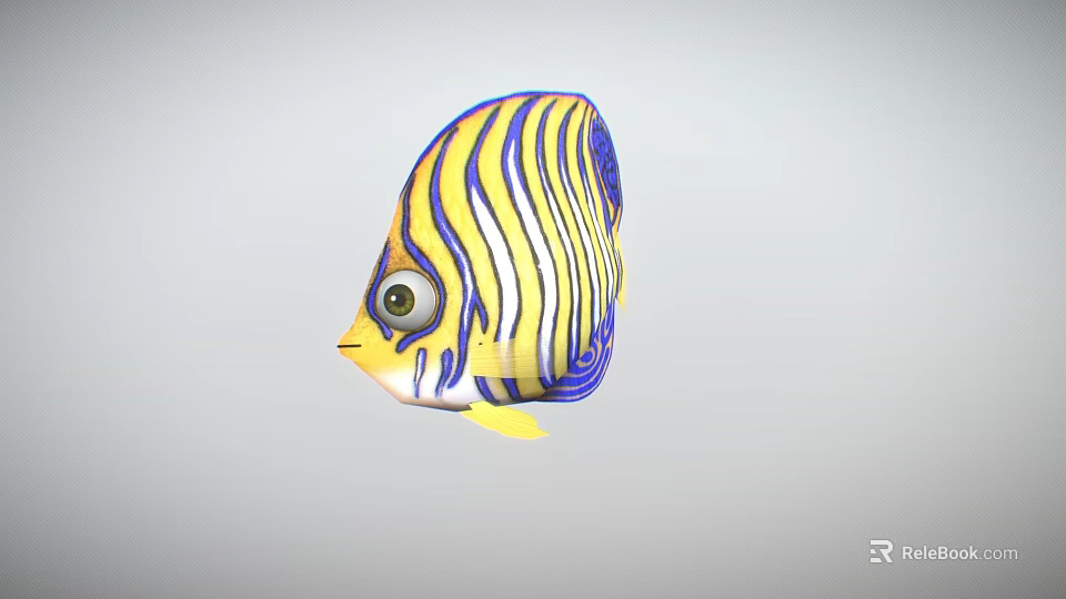 Vibrant Yellow And Blue Striped Tropical Fish With Artistic Design Elements 3d model 