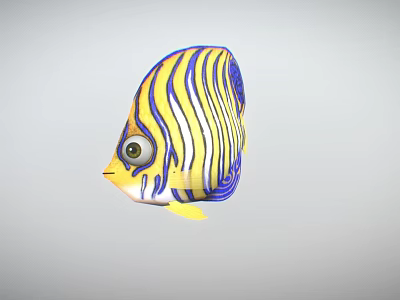 Vibrant Yellow And Blue Striped Tropical Fish With Artistic Design Elements 3d model