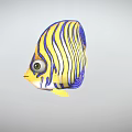 Vibrant Yellow And Blue Striped Tropical Fish With Artistic Design Elements