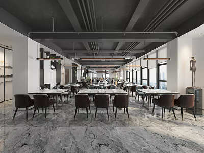 Modern Restaurant Interior Design With Spacious Dining Area Marble Flooring And Brown Chairs 3d model