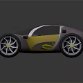 Pink and Yellow Concept Car with Streamlined Body and White Wheels