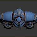 Blue Mech Warrior Robot With Heavy Armor Red Eyes And Chest Emblem 3D Render