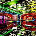 Modern Bar Interior With Colorful Neon Lights Mirrored Floors And Arched Decorations