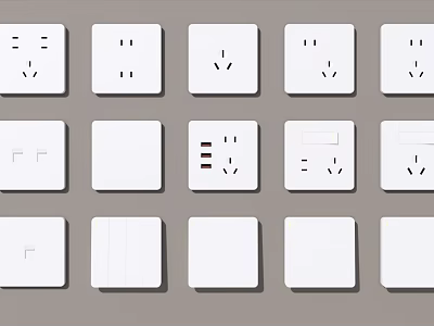 White Switch Panels With Various Functional Designs And Socket Options 3d model