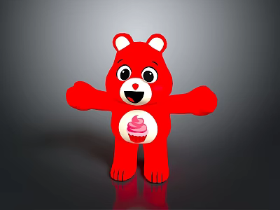 Cute Red Cartoon Teddy Bear Plush Toy with Cupcake Design for Daily Use 3d model