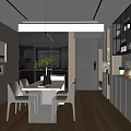 Modern Living Dining Room With Brown Leather Sofa Colorful Abstract Painting And Wooden Wall