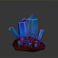Blue Crystal Formation On Natural Stone Wood Base With Shiny Accents
