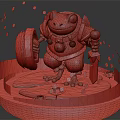 Frog Warrior Character With Armor Shield And Sword Standing On Lily Pad With Lotus Flowers