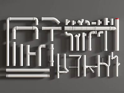 Collection Of White Pipes With Various Shapes On Gray Background 3d model