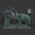 Industrial Mechanical Device With Large Gears Green Metal Frame Base And Mechanical Parts