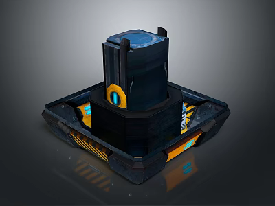 Futuristic Sci Fi Landscape With Black Yellow Tech Device And Blue Glowing Lights 3d model