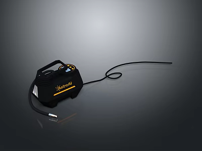 Black Portable Inflator With Yellow Label Power Cord And Air Hose 3d model
