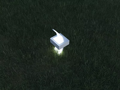 White Square Outdoor Light Glowing Brightly On Lush Green Grass Lawn 3d model