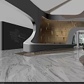 Modern Sales Office Interior Design With White Reception Desk Marble Floor And Lighting