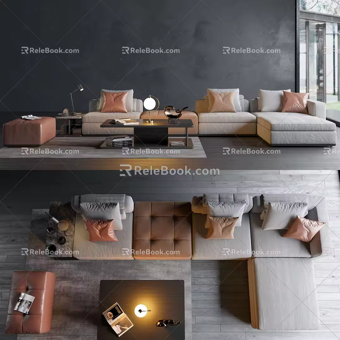 Modern sofa coffee table combination 3d model