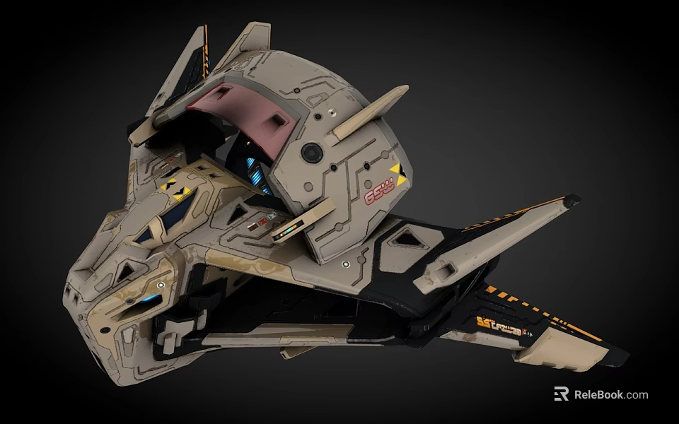 Futuristic Sci Fi Spaceship Design With Gray Beige Exterior And Advanced Mechanical Details 3d model 