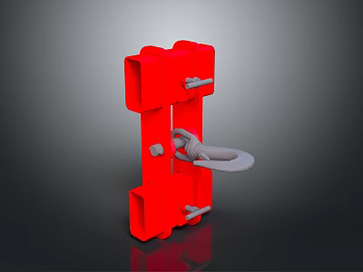 Red Mechanical Structure With Metal Hook And Connecting Fasteners 3d model