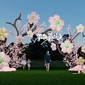Event Entrance With Pink And White Flowers Branch Design In Grass Field