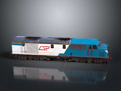 Blue And White CR Logo Train Locomotive With Rusted Roof And Gray Background 3d model