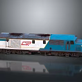 Blue And White CR Logo Train Locomotive With Rusted Roof And Gray Background