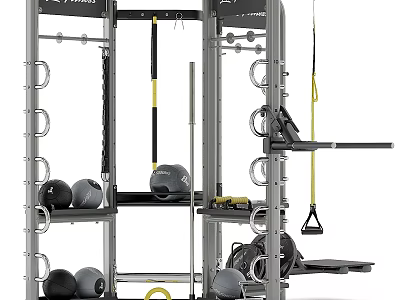 High Quality Multi functional Home Gym Equipment With Power Rack Dumbbells Kettlebells And Suspension Straps 3d model