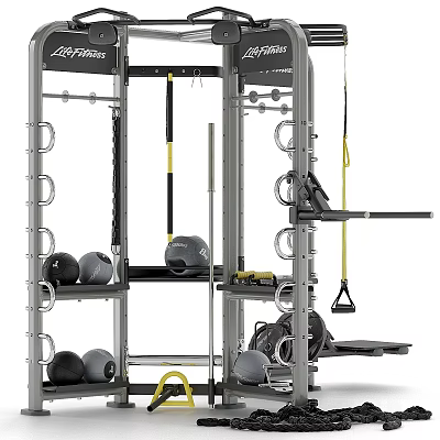 High Quality Multi functional Home Gym Equipment With Power Rack Dumbbells Kettlebells And Suspension Straps 3d model