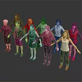 Multiple 3D Character Models With Various Outfits Hairstyles And Diverse Poses