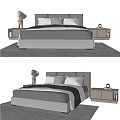 Modern Double Bed With Upholstered Headboard Side Tables Pillows And Blanket 3d model