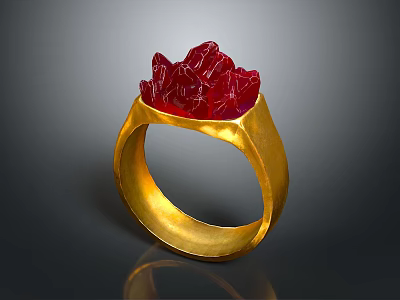 Elegant Gold Ring With Red Gemstone Unique Design Fashionable Daily Wear Accessory 3d model