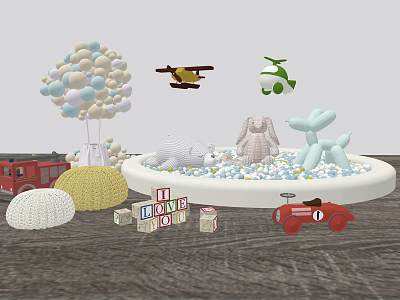 Kids Play Area With Balloons Toy Planes Helicopter Cars Building Blocks And Ball Pit 3d model