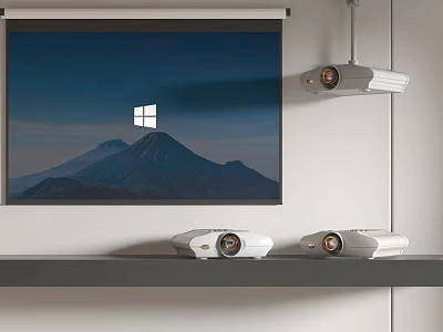 Projection Monitoring Setup With Projectors On Shelf And Display Screen 3d model