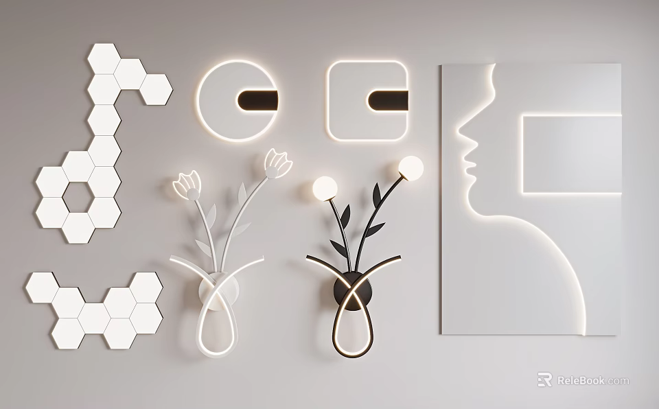 Modern Minimalist Wall Lamps With Geometric Shapes And Floral Design For Interior Decor 3d model 
