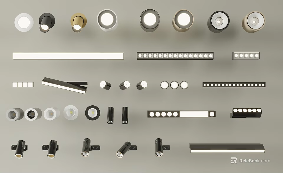 Modern Downlights and Spotlights With Various Styles And Colors For Indoor Lighting 3d model 