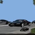 White And Black Luxury Sports Cars Parked On Paved Area With Trees