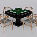 Entertainment Table with Green Surface and Four Wooden Chairs Gray Seats and Square Design