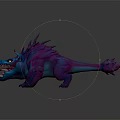 Fierce 3D Game Movie Character With Purple Blue Spikes Sharp Teeth And Yellow Eyes