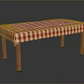 Dining Table with Red and White Checkered Tablecloth and Wooden Legs