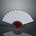 Traditional White Folding Fan With Red Frame And Reflective Gray Background 3d model