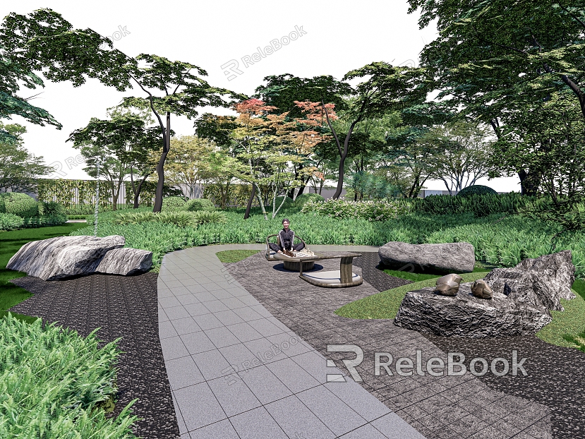 Modern residential area landscape sketch elderly activity area plant flower landscape stone chess seat model