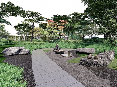 Modern residential area landscape sketch elderly activity area plant flower landscape stone chess seat 3d model