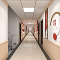 Elevator Corridor Interior With Circular Wall Decor Red Accents And Tile Flooring 3d model