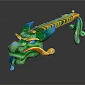 Vibrant Green Blue Yellow Dragon Shaped Musical Instrument and Artistic Painting Tools Decorative