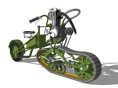 Green Three Wheeled Motorcycle With Tracked Design And Mechanical Components 3d model