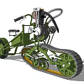 Green Three Wheeled Motorcycle With Tracked Design And Mechanical Components