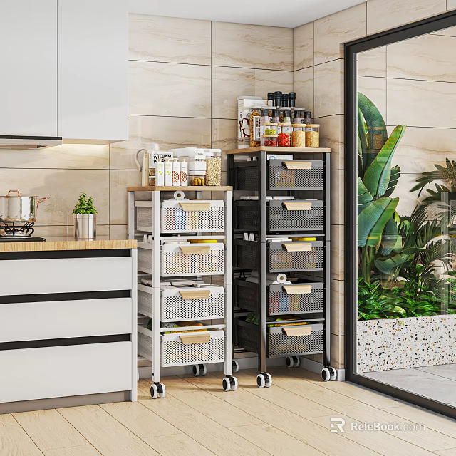 Modern Bathroom Cabinet Rack With Wheeled Design Multiple Drawers And Storage For Toiletries And Plants 3d model 